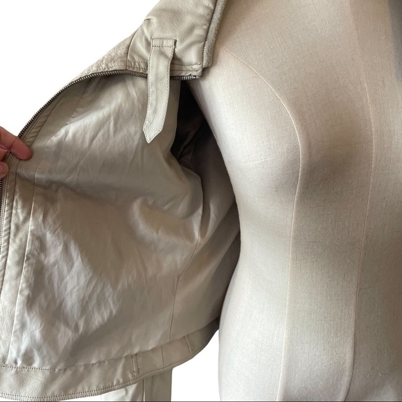 Tattoo cream colored man made vegan leather polyurethane motorcycle jacket - Picture 6 of 11